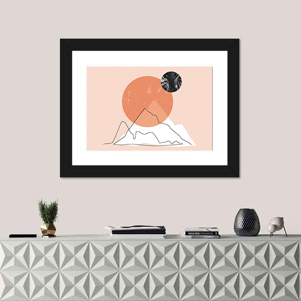 Peach Mountain Minimalist Line Canvas Wall Art