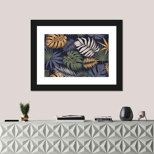 Monstera and Palm Leaf Pattern Canvas Wall Art