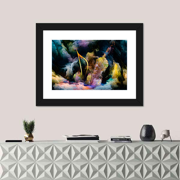 Golden Violin in Colorful Nebula Canvas Wall Art
