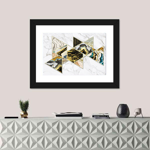 Gold-rimmed Geometric Geode on White Marble Canvas Wall Art