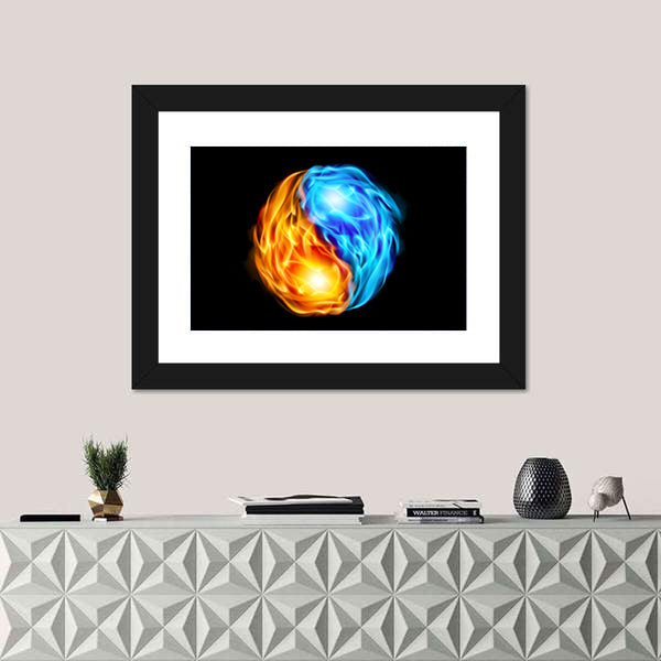 Yin Yang Symbol with Fire and Ice Canvas Wall Art