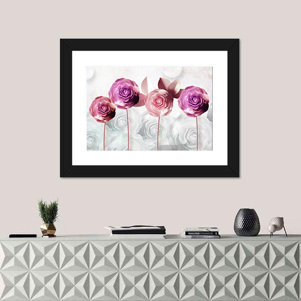 Pink and Purple Stylized Rose Illustration Canvas Wall Art
