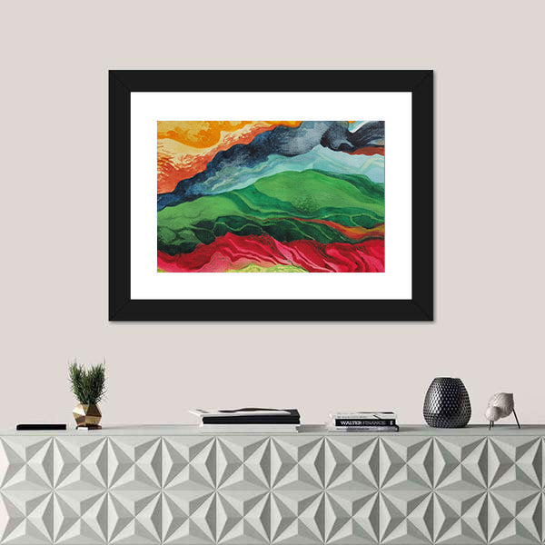 Vintage African Fabric Abstract Landscape Canvas Wall Art