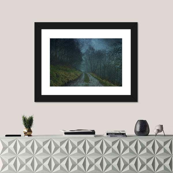 Foggy Forest Path Under Starry Sky Canvas Wall Art