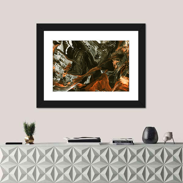 Black and Burnt Orange Marbled Abstract Canvas Wall Art