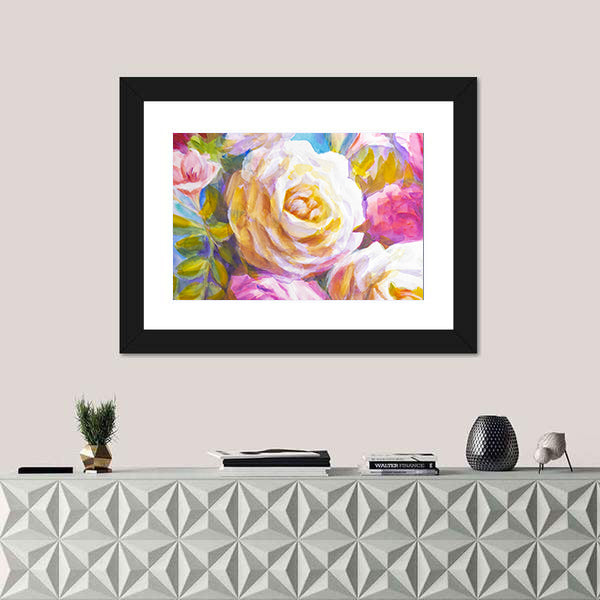 Peonies and Roses Bouquet Sketch Canvas Wall Art