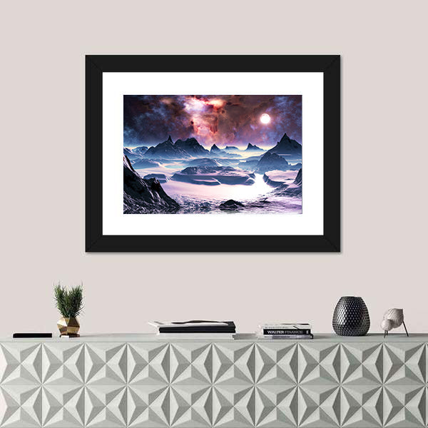 Winter Aurora Over Alien Landscape Canvas Wall Art