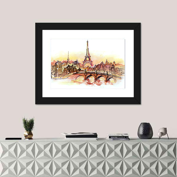Paris Sunset Skyline with Eiffel Tower Canvas Wall Art