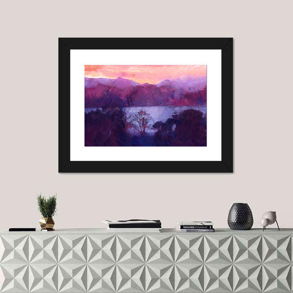 Purple Dusk Over Mountain Lake Canvas Wall Art