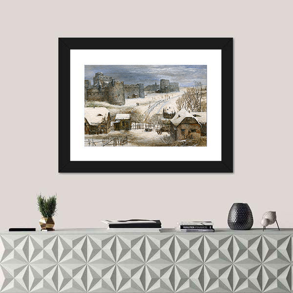 Medieval Castle in Winter Canvas Wall Art