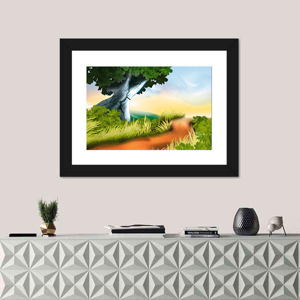 Winding Dirt Track Illustration Canvas Wall Art