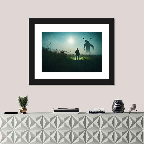 Alone Man Against Mysterious Monster Canvas Wall Art