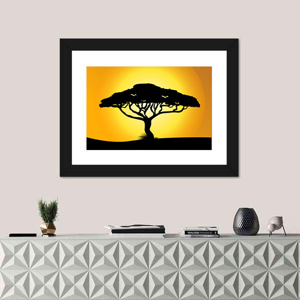 African Savanna Sunset Silhouette Canvas Wall Art