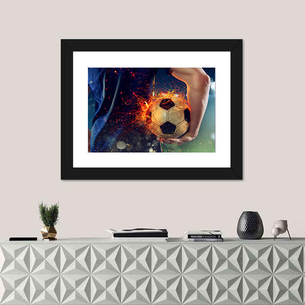 Soccer Ball Engulfed in Flames Canvas Wall Art