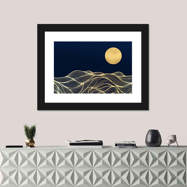 Golden Sun Over Wavy Blue Hills Canvas Wall Art