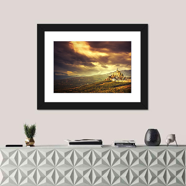 Medieval Castle on Hill at Sunset Canvas Wall Art