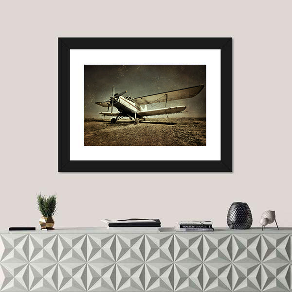 Grunge Vintage Military Biplane Canvas Wall Art