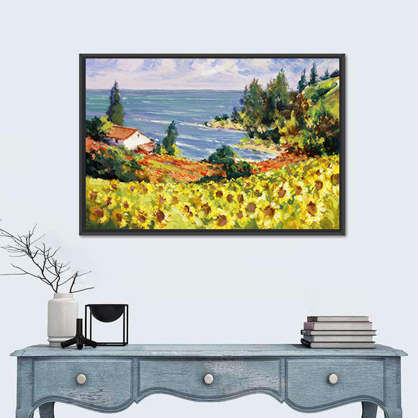 Sunflower Cottage by the Sea Canvas Wall Art