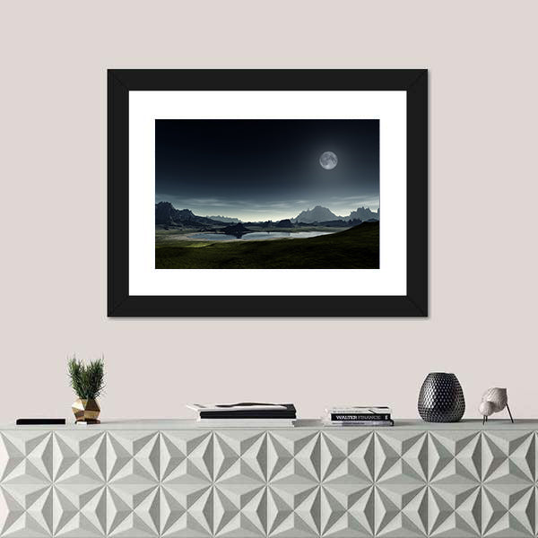 Moonlit Mountain Lake Canvas Wall Art