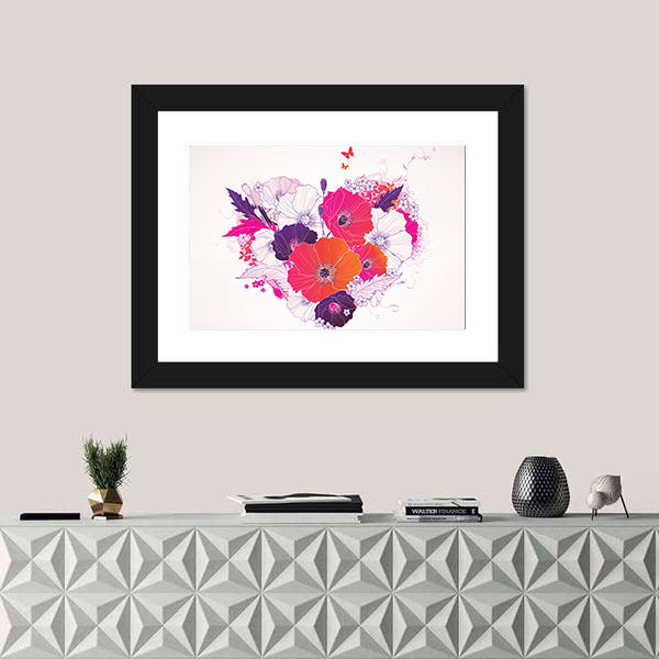 Colorful Floral Heart with Poppies Canvas Wall Art