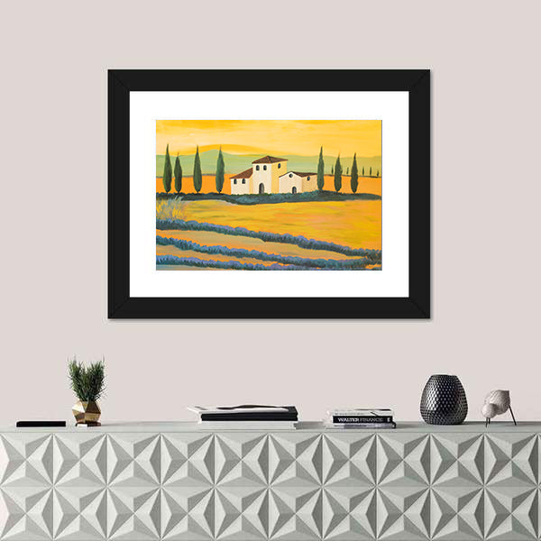 Tuscan Lavender Fields with Cypress Trees Canvas Wall Art