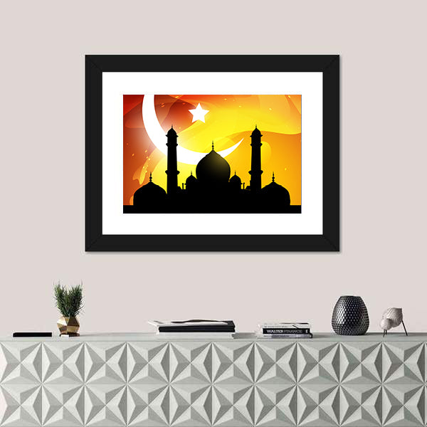 Glowing Ramadan Mosque Silhouette Canvas Wall Art
