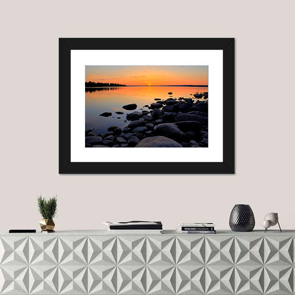 Beach At Sunset In Sweden Canvas Wall Art