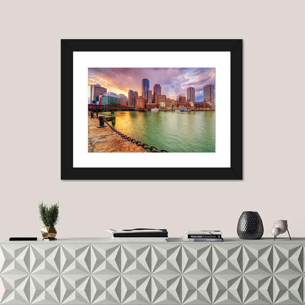 Boston Harbor Skyline at Sunset Canvas Wall Art