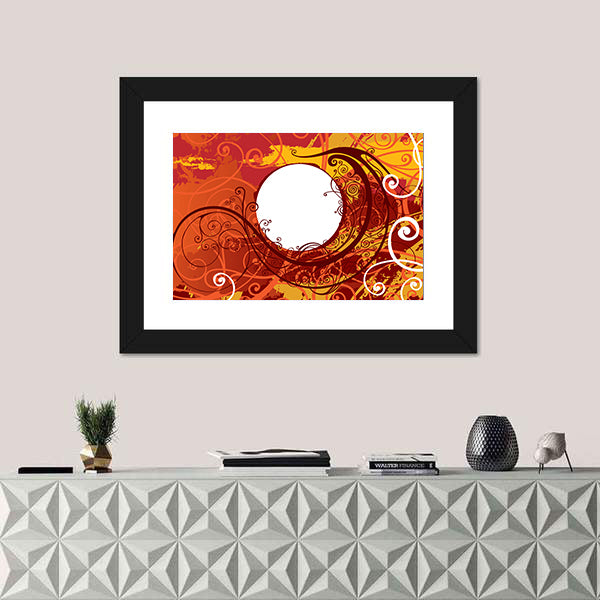 Maroon Floral Scrollwork Ornament Canvas Wall Art