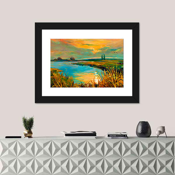 Golden Lakeside Sunset Canvas Wall Art