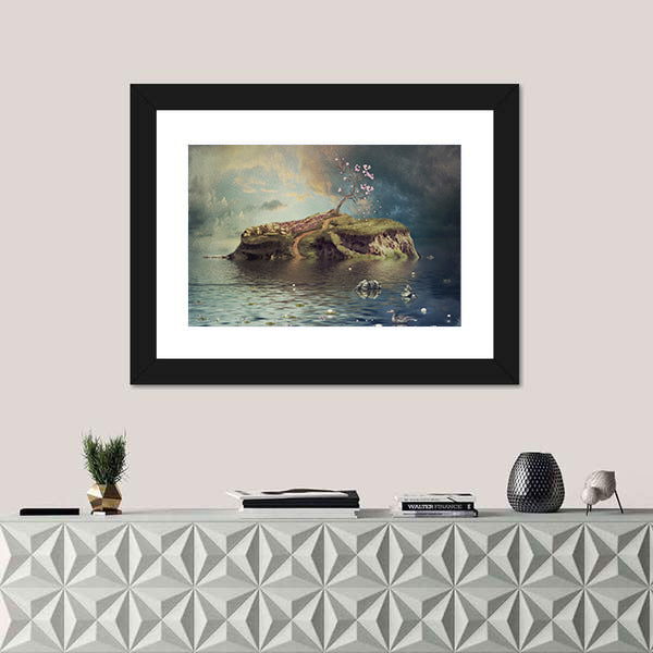 Calm River Island at Dusk Canvas Wall Art