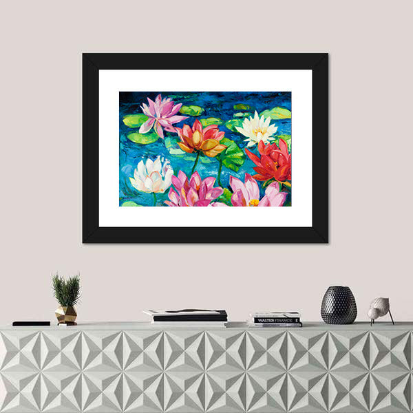 Lotus and Water Lilies Close-up Canvas Wall Art