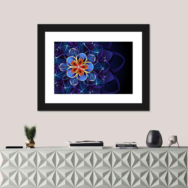 Navy Blue Geometric Flower Mandala Canvas Wall Art
