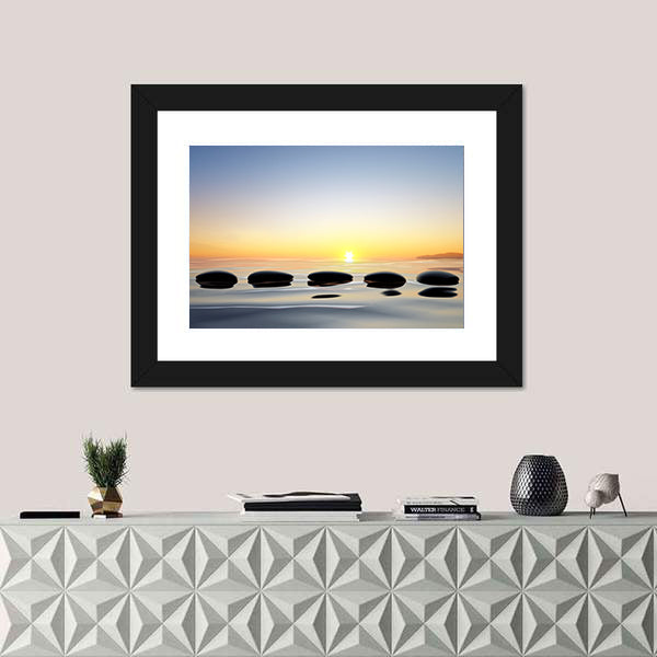 Zen Stones on Calm Lake Canvas Wall Art