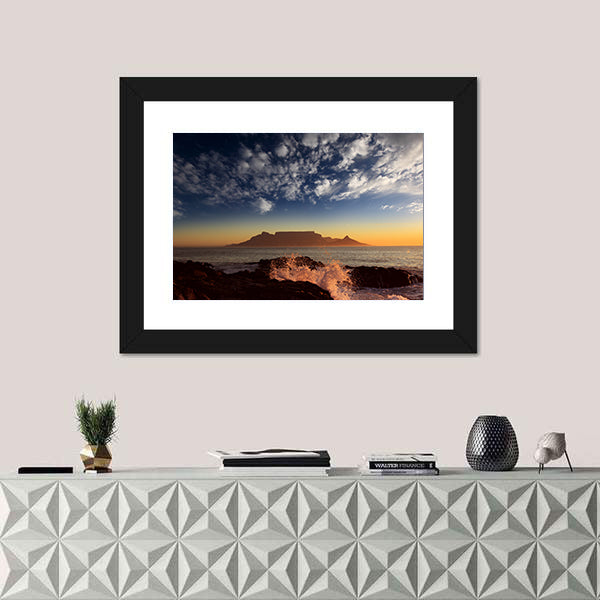 Table Mountain Sunset Over Ocean Canvas Wall Art