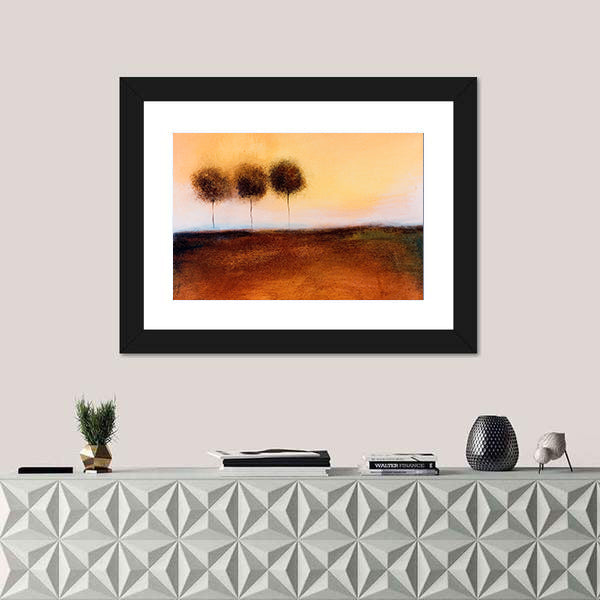 Abstract Three Trees in Autumn Field Canvas Wall Art