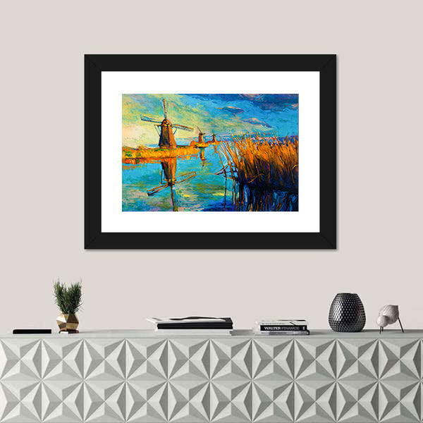 Windmill Landscape at Sunset Canvas Wall Art