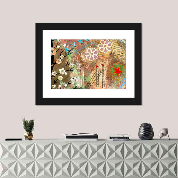 Vintage Cherry Blossom Collage Canvas Wall Art