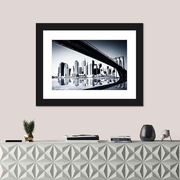 Manhattan Skyline Under Brooklyn Bridge Canvas Wall Art