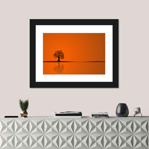 Solitary Tree at Sunset Reflection Canvas Wall Art