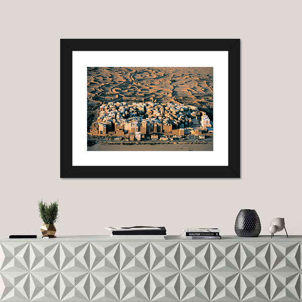 Desert Settlement at Golden Hour Canvas Wall Art