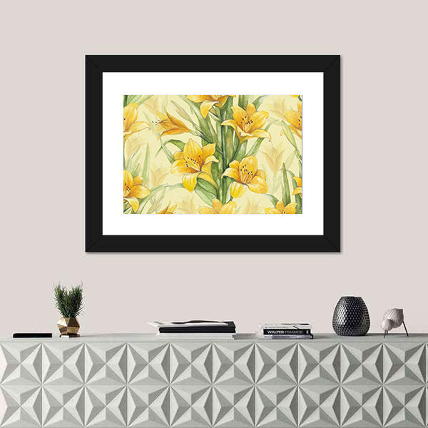 Yellow Lily Floral Pattern Canvas Wall Art