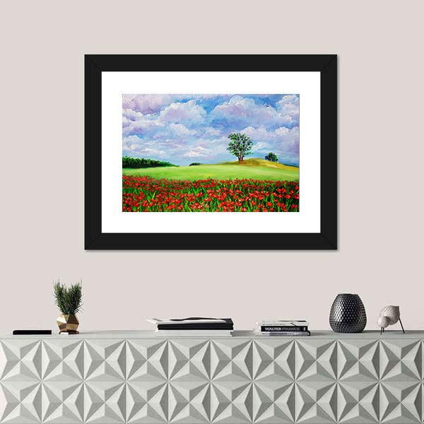 Red Poppy Field Landscape Canvas Wall Art