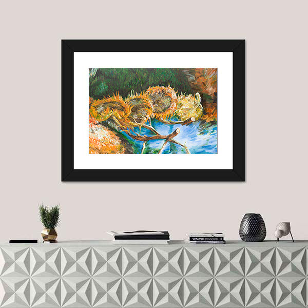 Four Cut Sunflower Heads Canvas Wall Art