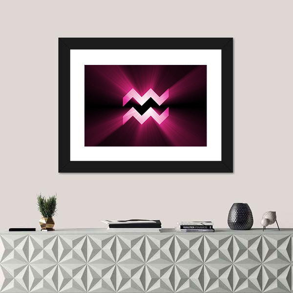 Glowing Pink Aquarius Zodiac Symbol Canvas Wall Art