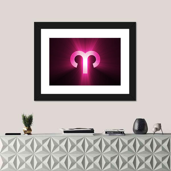 Aries Zodiac Symbol with Radiant Rays Canvas Wall Art