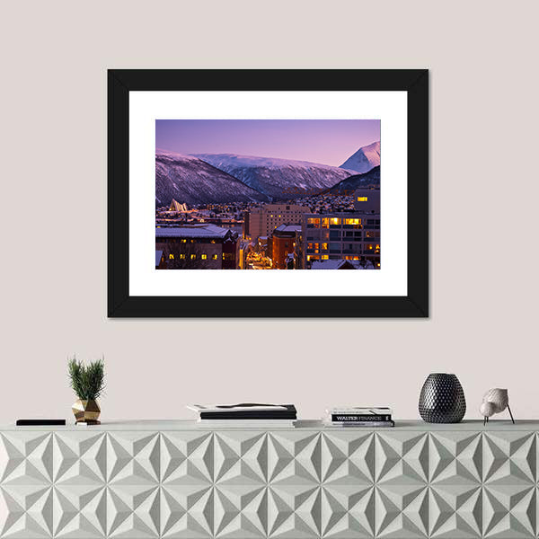 Tromso Cityscape At Dusk In Norway Canvas Wall Art