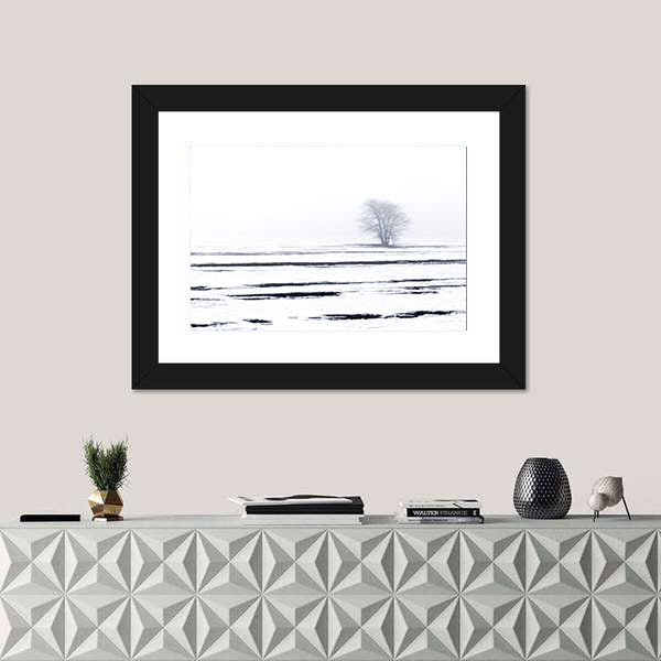 Solitary Tree in Snowy Field Canvas Wall Art