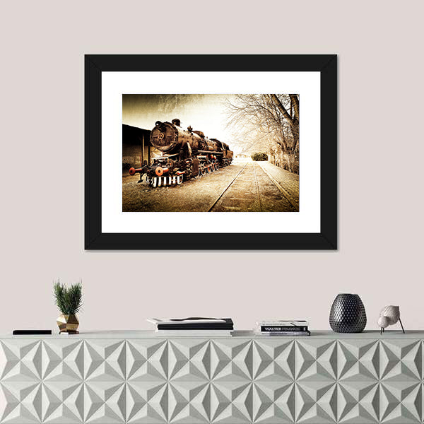 Antique Steam Locomotive in Sepia Canvas Wall Art