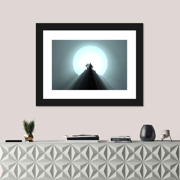 Halloween House Under Giant Moon Canvas Wall Art